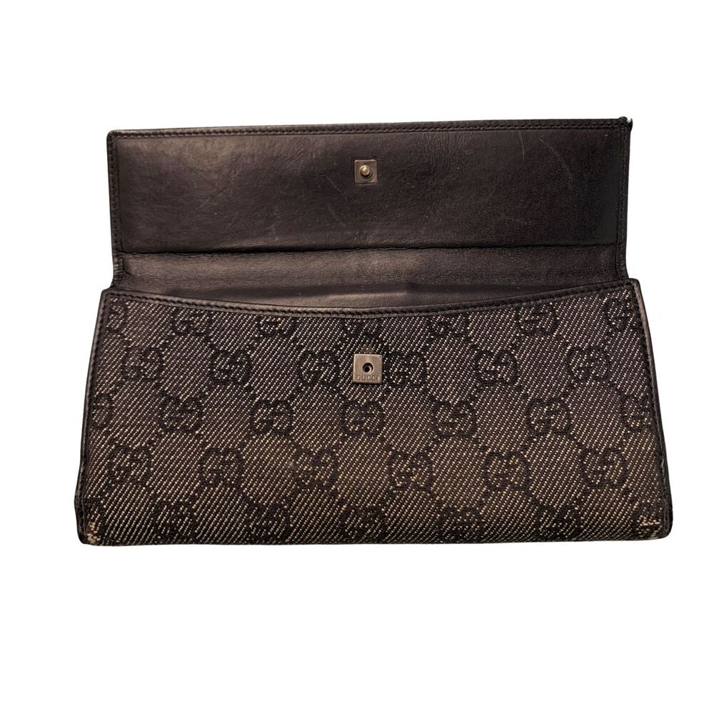 Gucci GG Canvas Leather Long Wallet Black Bifold Snap Flap Women's - Picture 6 of 13
